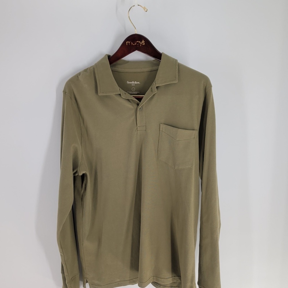 Goodfellow & Co. Standard Fit Long Sleeve Pullover Polo Shirt Olive Green Size L
